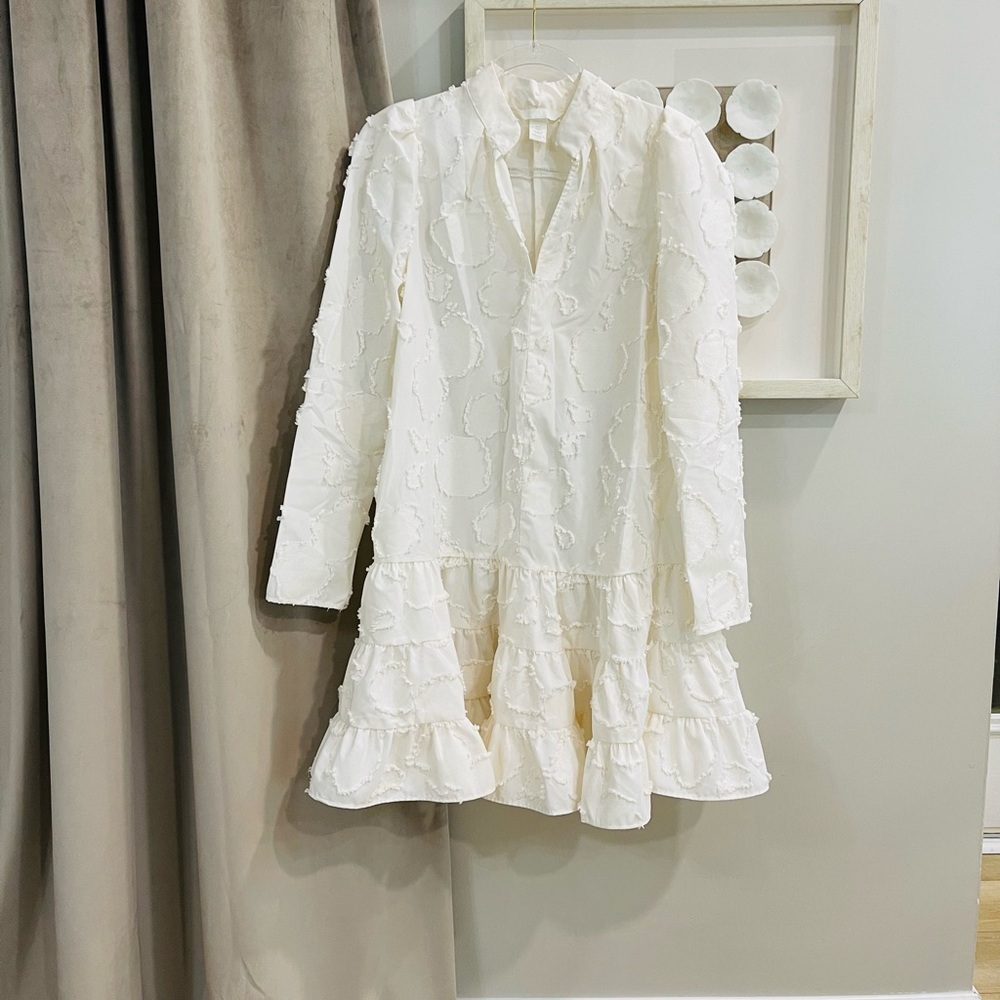 H&M White Textured Mini Dress